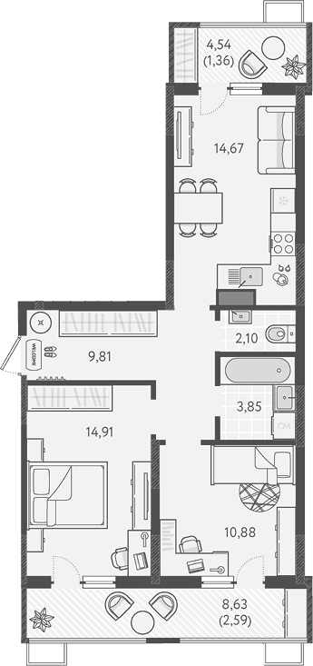 Продается 2-комн. квартира, 56.22 м²