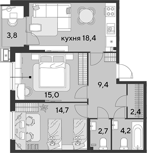 Продается 3-комн. квартира, 66.8 м²