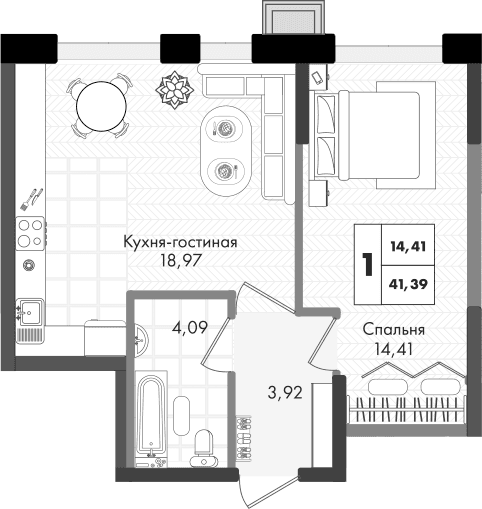 Продается 2-комн. квартира, 41.39 м²
