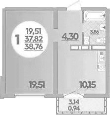 Продается 1-комн. квартира, 37.82 м²