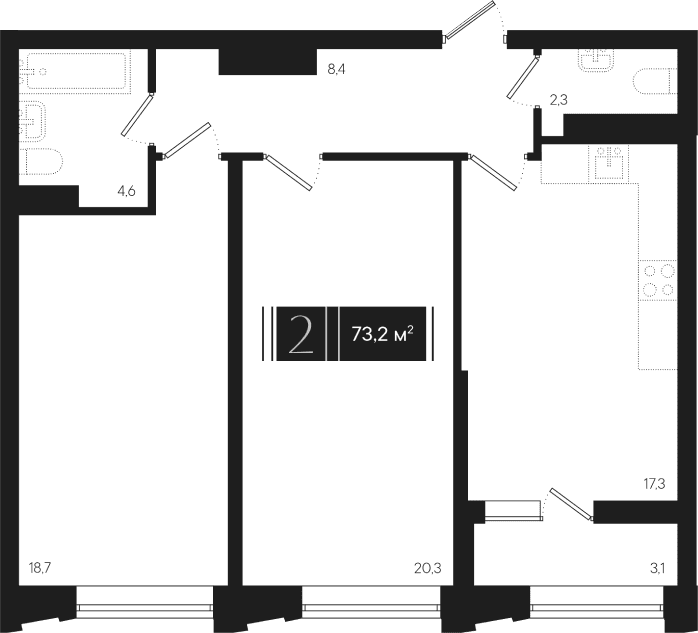 Продается 2-комн. квартира, 71.65 м²