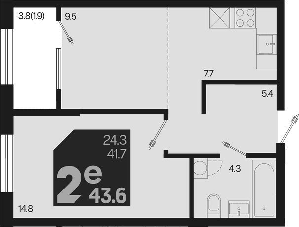 Продается 2-комн. квартира, 41.7 м²