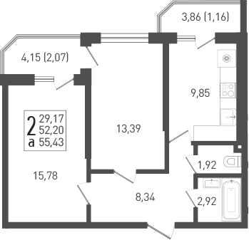 Продается 2-комн. квартира, 55.04 м²