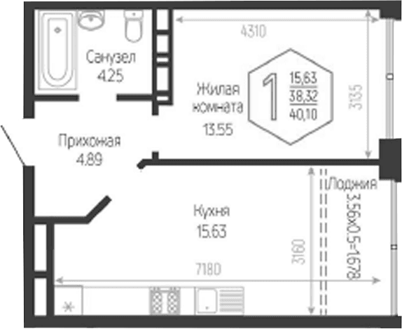 Продается 1-комн. квартира, 38.32 м²