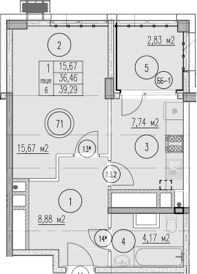 Продается 1-комн. квартира, 36.46 м²