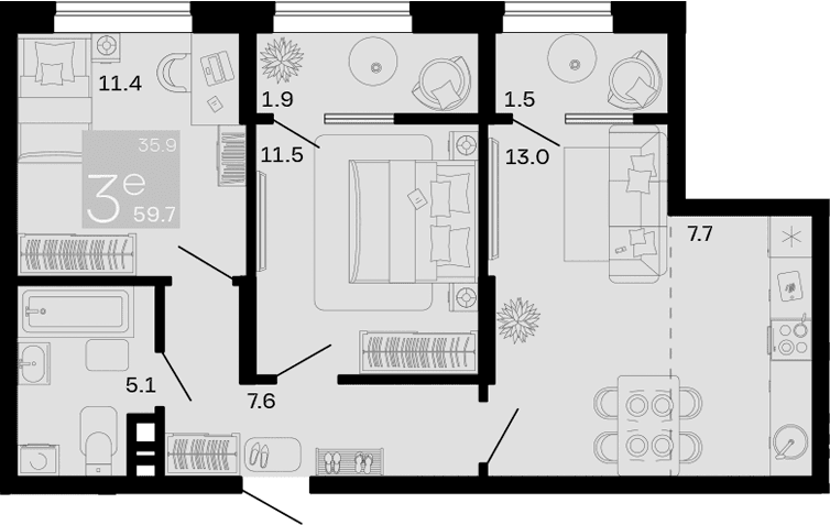 Продается 3-комн. квартира, 56.3 м²
