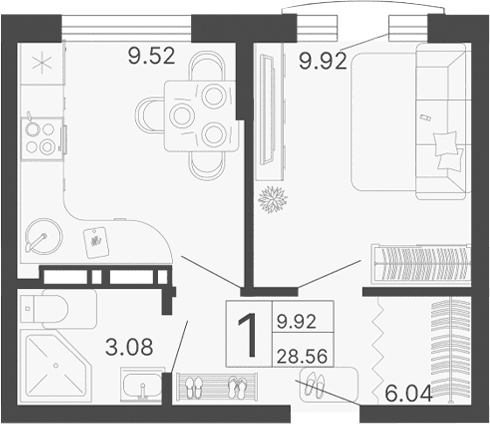 Продается 1-комн. квартира, 28.56 м²