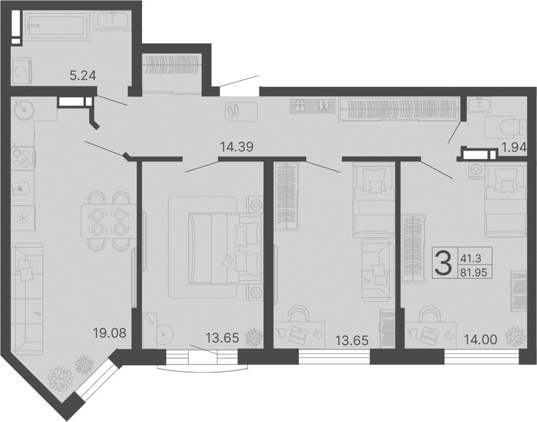 Продается 3-комн. квартира, 81.95 м²