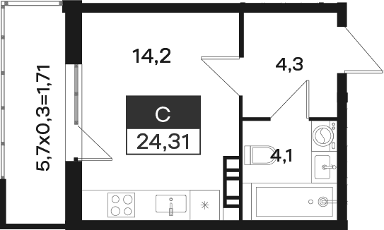 Продается 1-комн. квартира, 22.6 м²