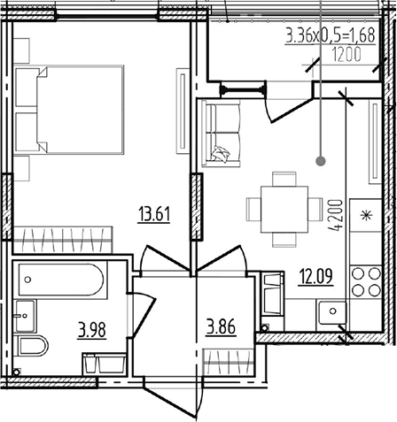 Продается 1-комн. квартира, 33.54 м²