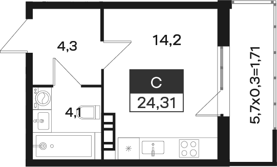 Продается 1-комн. квартира, 22.6 м²