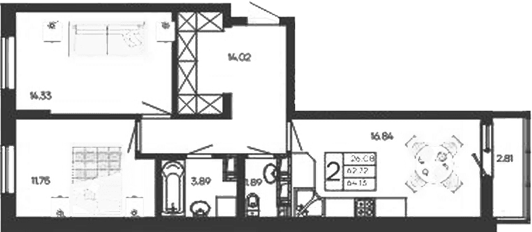 Продается 2-комн. квартира, 62.72 м²
