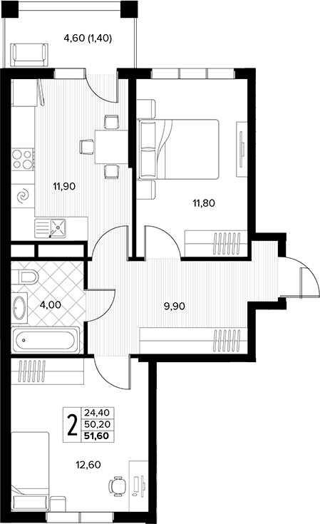 Продается 2-комн. квартира, 50.2 м²