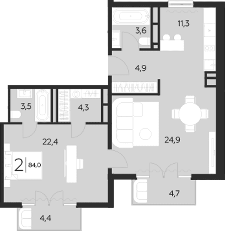 Продается 2-комн. квартира, 74.9 м²