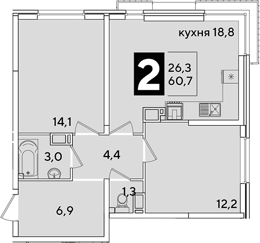 Продается 3-комн. квартира, 60.7 м²