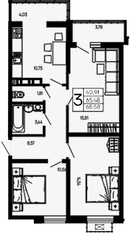 Продается 3-комн. квартира, 65.48 м²