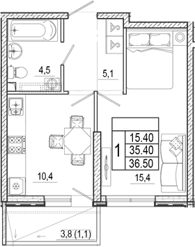 Продается 1-комн. квартира, 35.4 м²