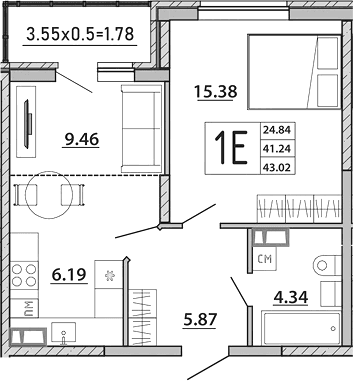 Продается 2-комн. квартира, 41.24 м²