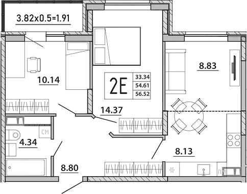 Продается 3-комн. квартира, 54.61 м²