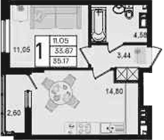 Продается 1-комн. квартира, 33.87 м²