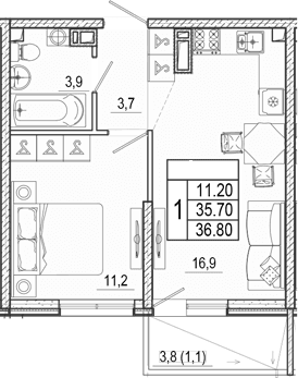 Продается 2-комн. квартира, 35.7 м²