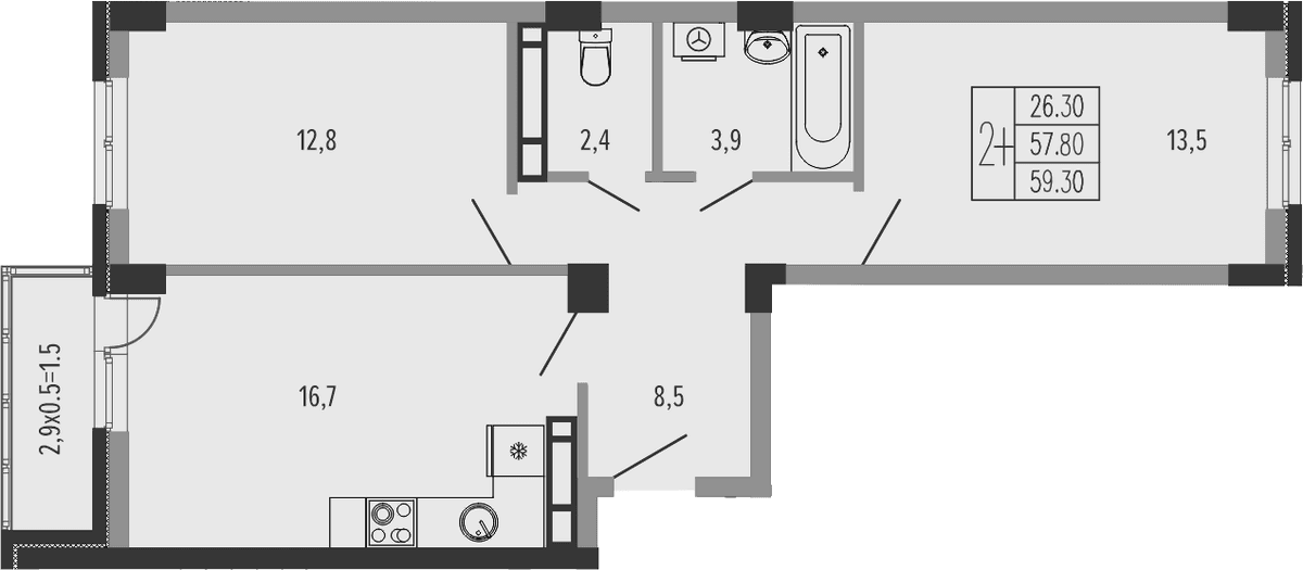 Продается 3-комн. квартира, 59.1 м²