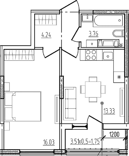Продается 1-комн. квартира, 37.36 м²