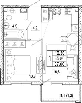 Продается 2-комн. квартира, 35.8 м²