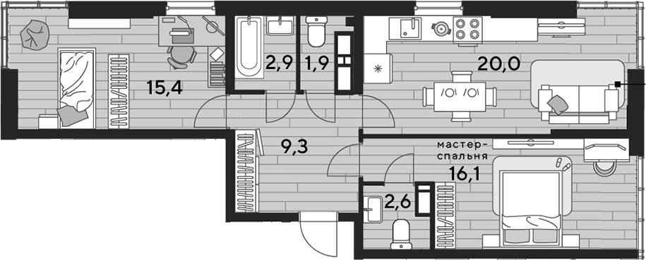 Продается 2-комн. квартира, 68.1 м²