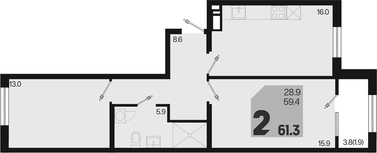 Продается 3-комн. квартира, 59.4 м²