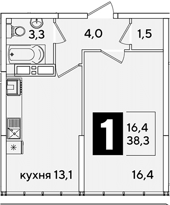 Продается 1-комн. квартира, 38.3 м²