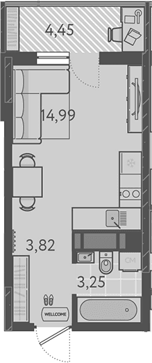 Продается 1-комн. квартира, 22.06 м²