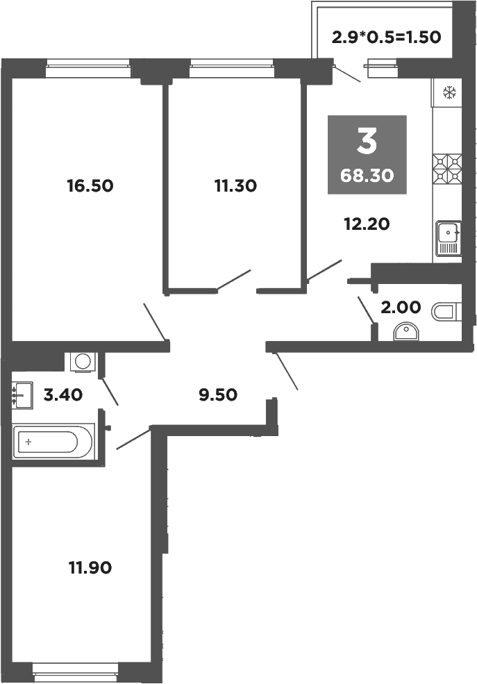 Продается 3-комн. квартира, 66.8 м²