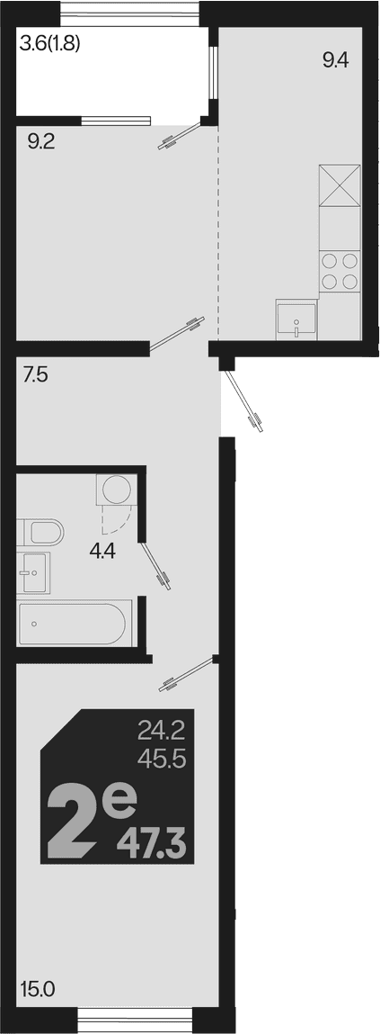 Продается 2-комн. квартира, 45.5 м²