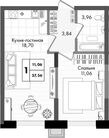 Продается 2-комн. квартира, 37.56 м²