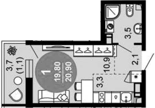 Продается 1-комн. квартира, 19.8 м²