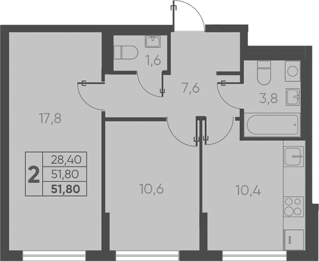 Продается 2-комн. квартира, 51.8 м²
