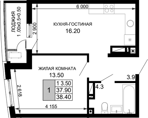 Продается 2-комн. квартира, 37.9 м²