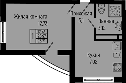 Продается 1-комн. квартира, 25.97 м²