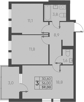 Продается 2-комн. квартира, 56 м²