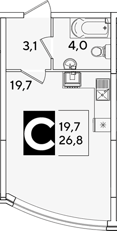 Продается 1-комн. квартира, 26.8 м²