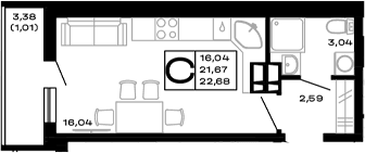 Продается 1-комн. квартира, 21.67 м²