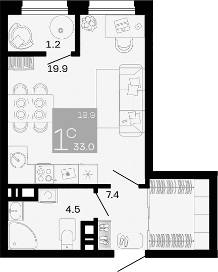 Продается 1-комн. квартира, 31.8 м²