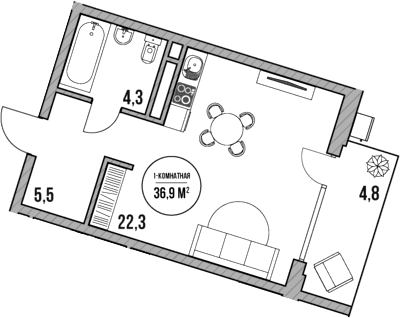 Продается 1-комн. квартира, 32.1 м²