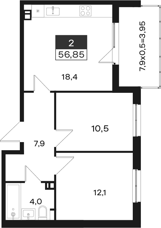 Продается 2-комн. квартира, 52.9 м²