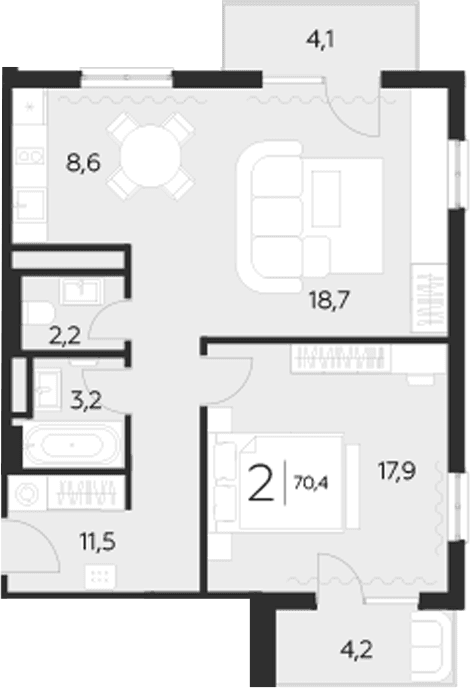 Продается 2-комн. квартира, 62.1 м²