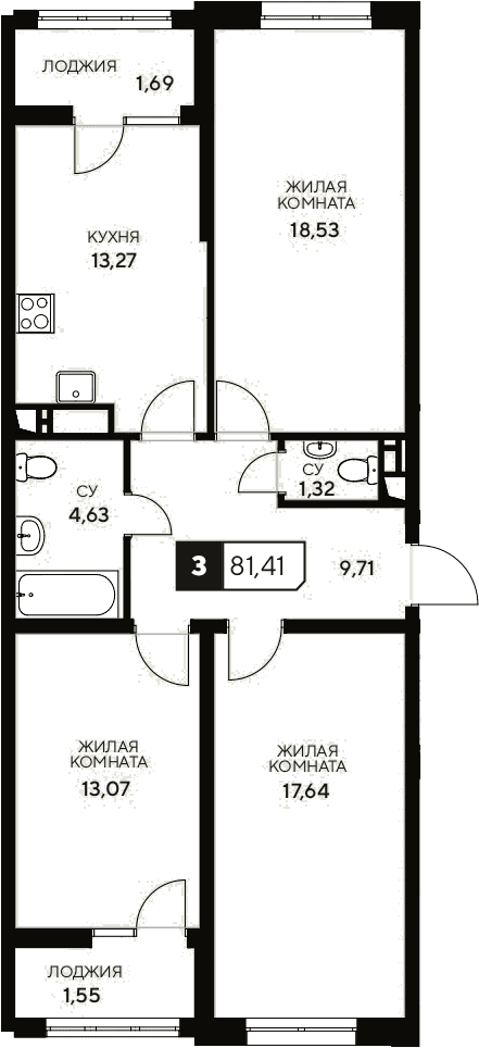 Продается 3-комн. квартира, 78.17 м²