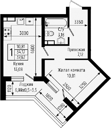 Продается 1-комн. квартира, 34.17 м²