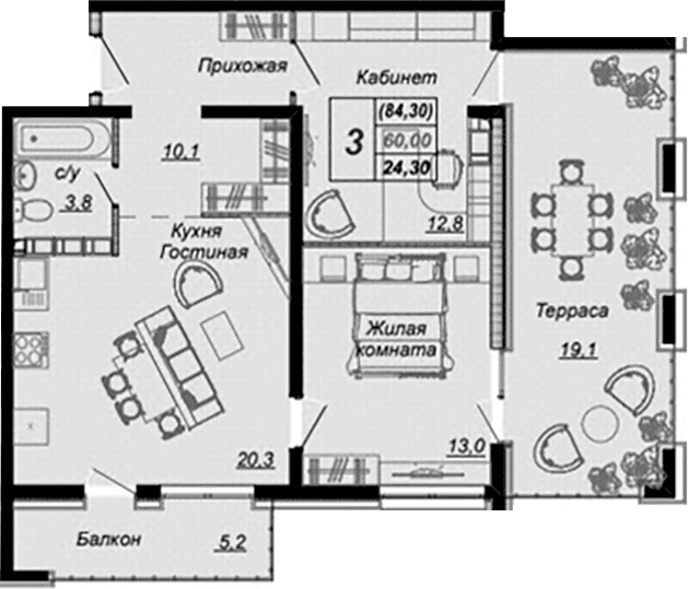 Продается 1-комн. квартира, 56.5 м²