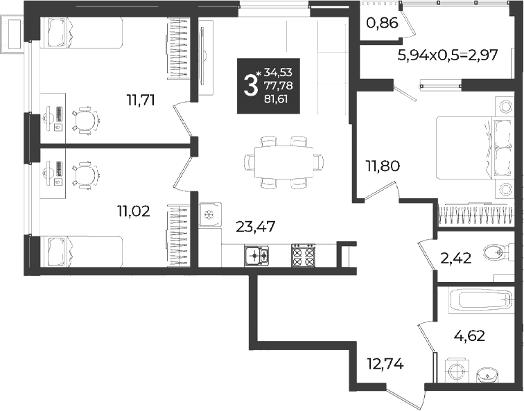 Продается 3-комн. квартира, 77.78 м²